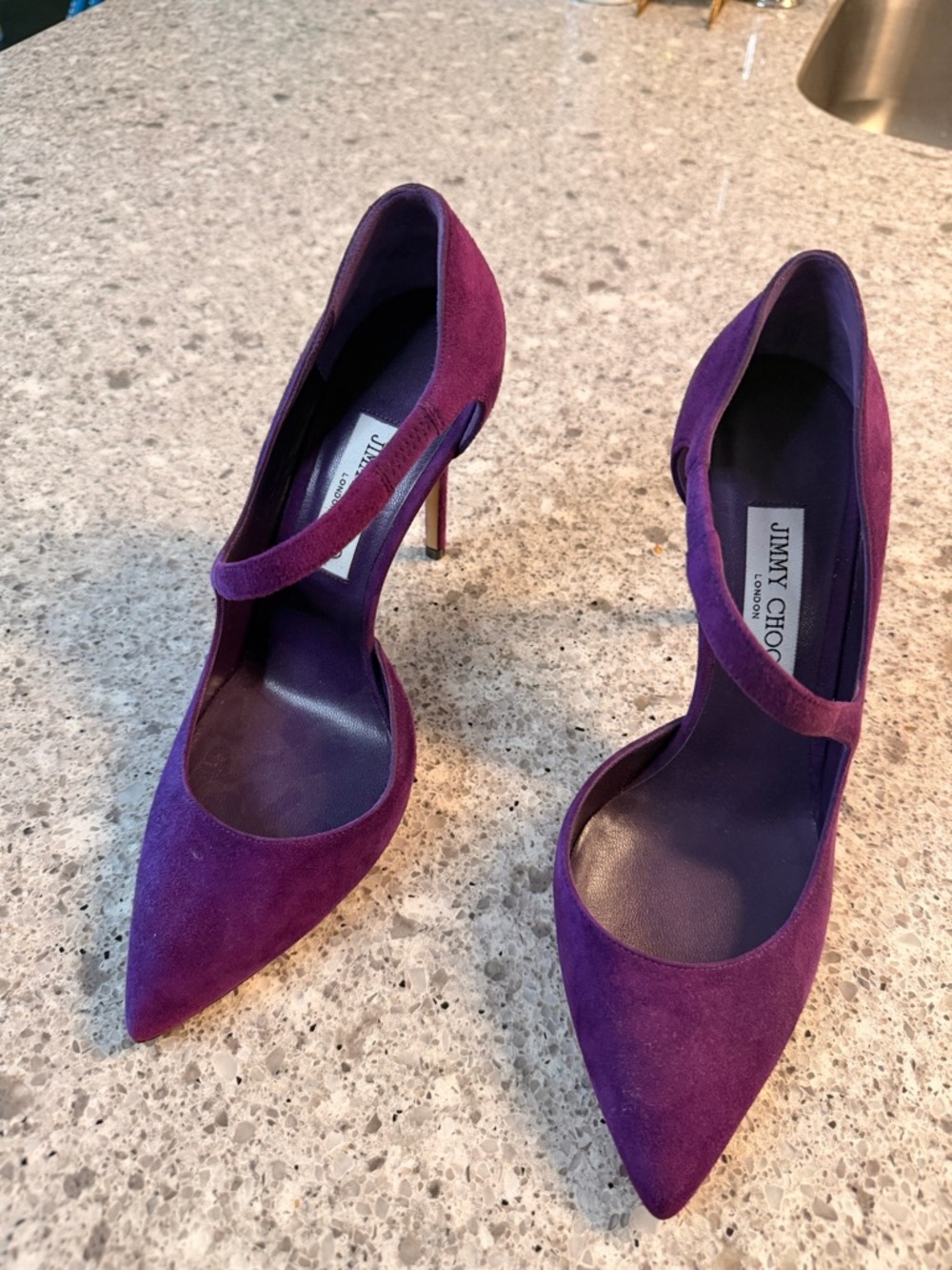 Jimmy Choo Purple Suede Mary Jane Pointed Toe Stiletto Heels
